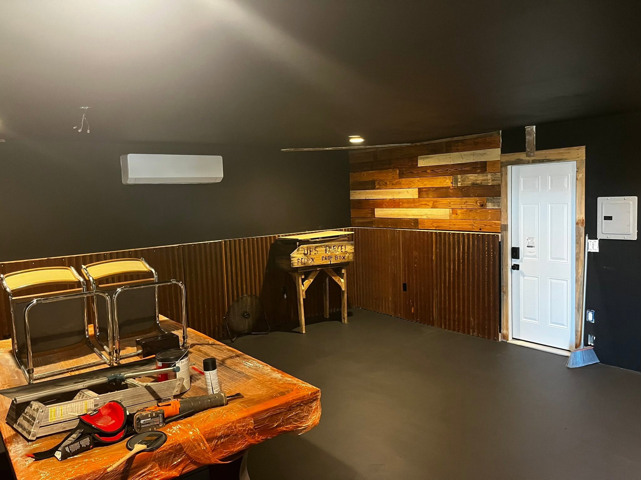 Garage game room remodel in progress